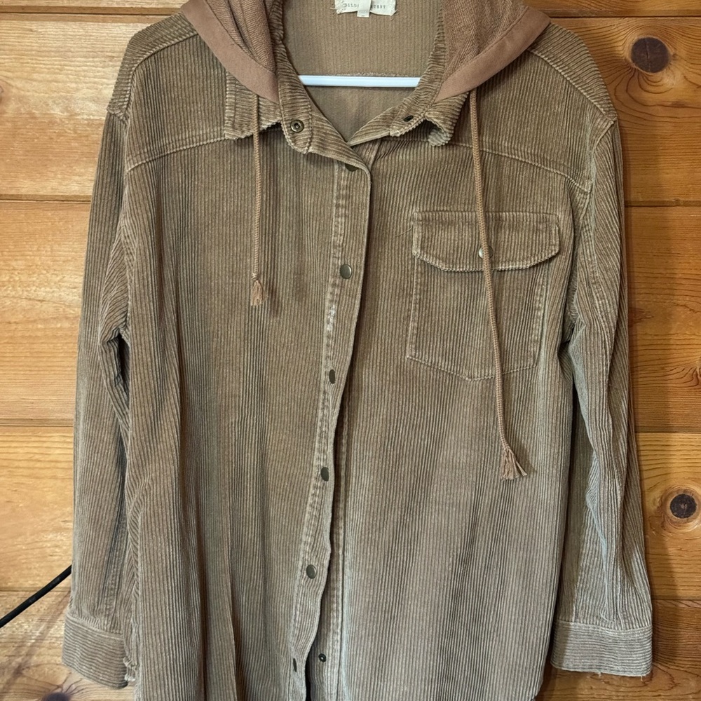 Gilded Intent Brown Corduroy Utility Jacket with Hood